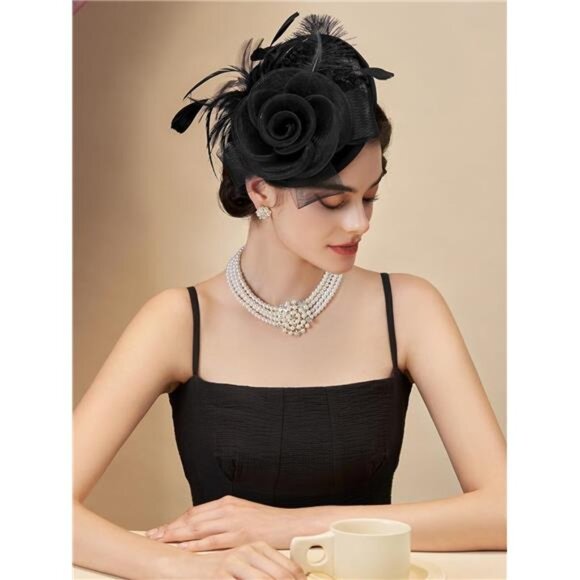 Flower Tea Party Fascinators for Women, Black - Picture 1 of 5